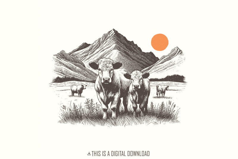 western-cattle-png-retro-cowgirl-design-bohemian-western-art-cow-wr