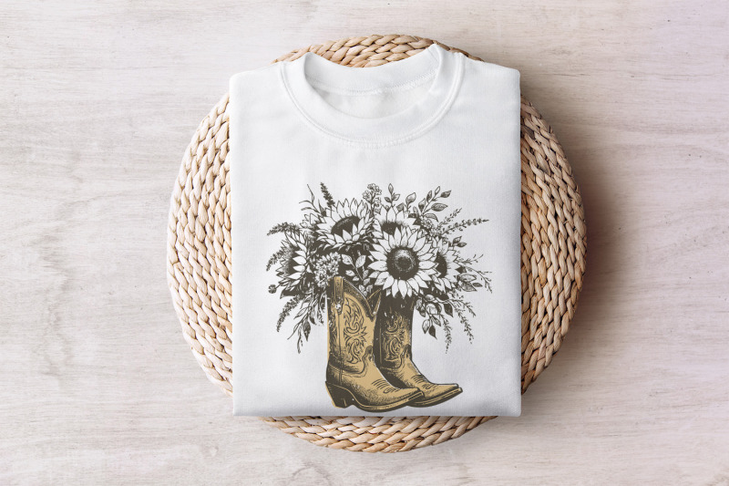 sunflower-cowgirl-boots-png-png-retro-cowgirl-boot-clipart-vintage-f