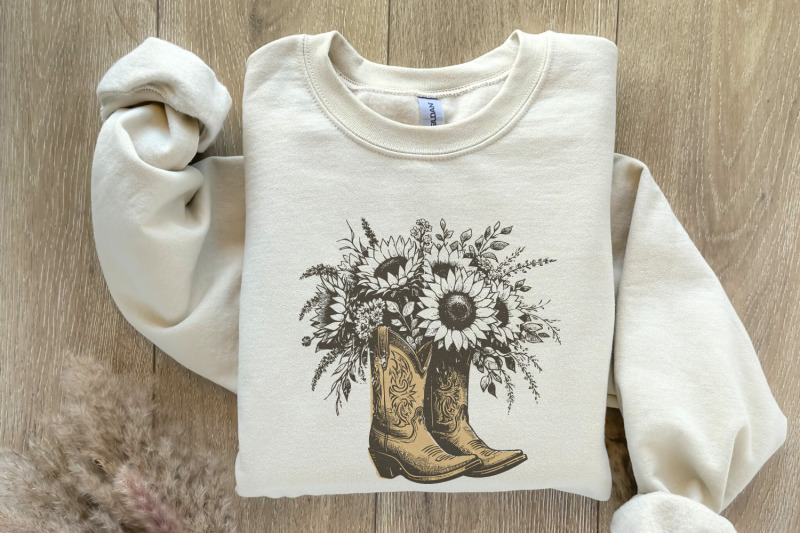 sunflower-cowgirl-boots-png-png-retro-cowgirl-boot-clipart-vintage-f
