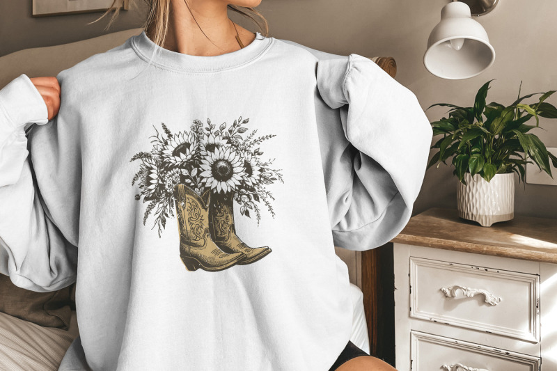 sunflower-cowgirl-boots-png-png-retro-cowgirl-boot-clipart-vintage-f