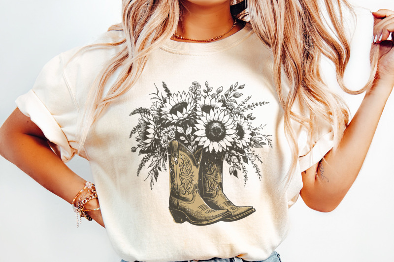 sunflower-cowgirl-boots-png-png-retro-cowgirl-boot-clipart-vintage-f