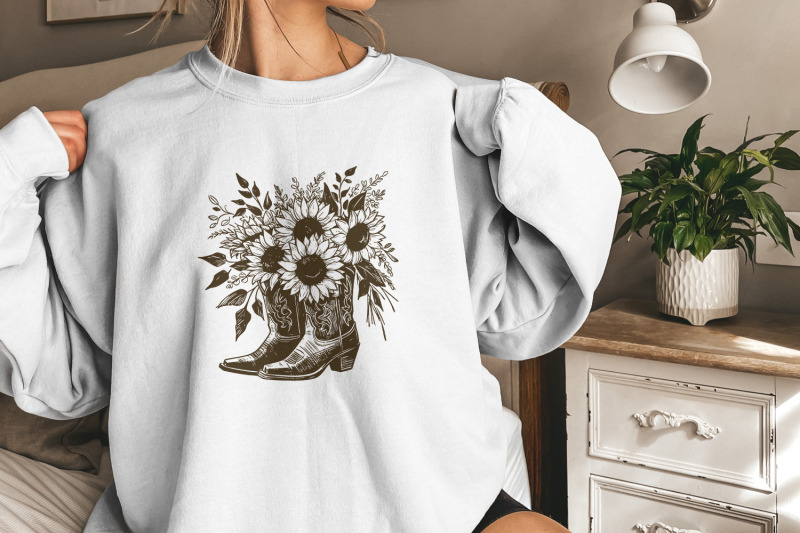 sunflower-cowboy-boots-png-png-retro-cowgirl-boot-clipart-vintage-fl