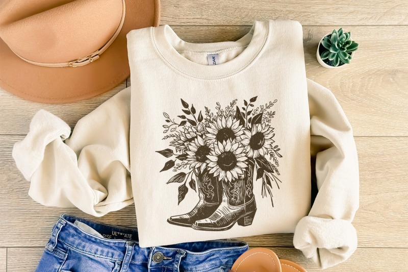 sunflower-cowboy-boots-png-png-retro-cowgirl-boot-clipart-vintage-fl