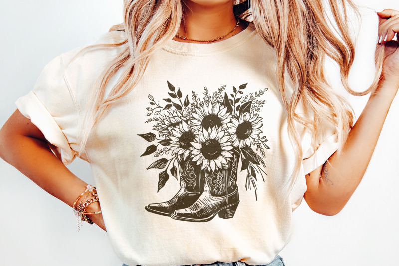 sunflower-cowboy-boots-png-png-retro-cowgirl-boot-clipart-vintage-fl