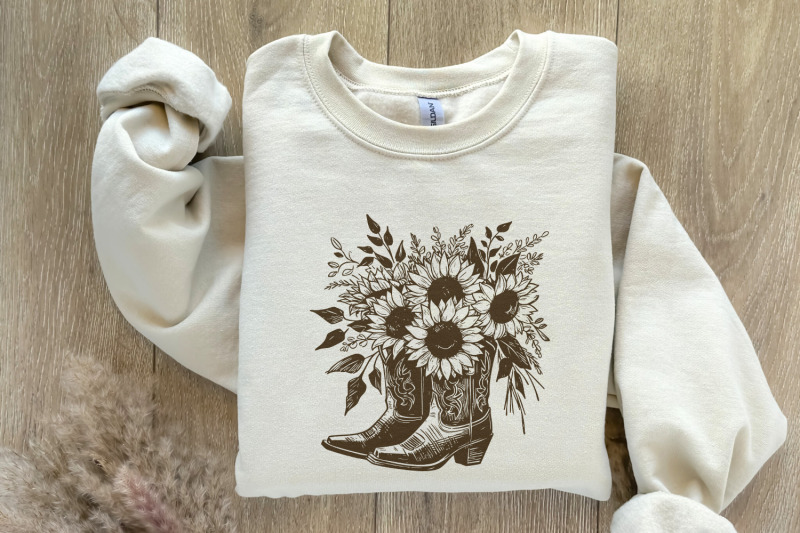 sunflower-cowboy-boots-png-png-retro-cowgirl-boot-clipart-vintage-fl