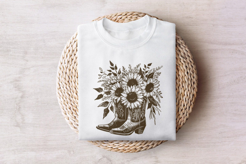 sunflower-cowboy-boots-png-png-retro-cowgirl-boot-clipart-vintage-fl