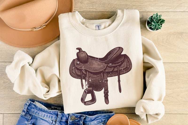 western-saddle-png-vintage-western-png-cowgirl-shirt-print-retro-we
