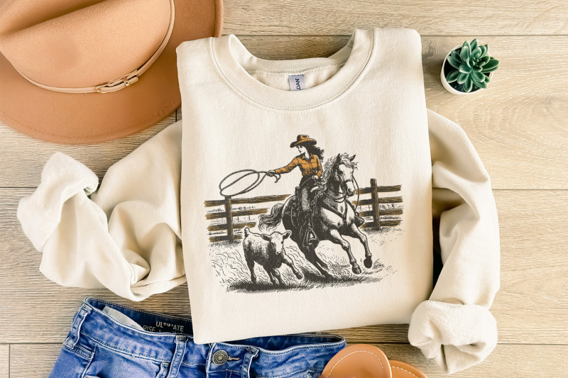retro-cowgirl-lasso-png-western-rodeo-art-vintage-cowgirl-png-wild