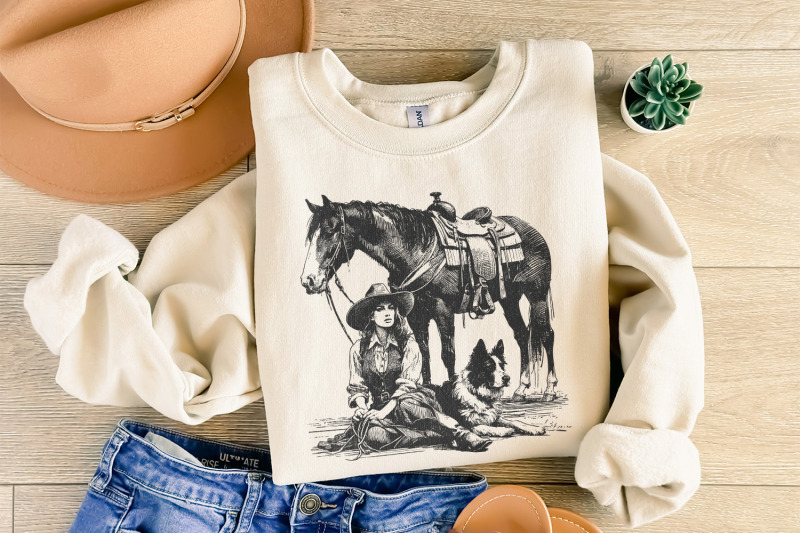 retro-cowgirl-dog-png-western-wild-west-digital-download-cowboy-dog