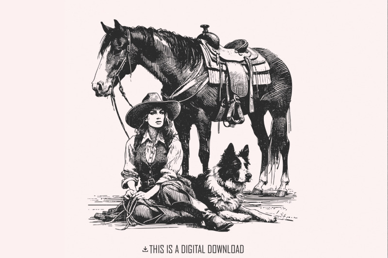 retro-cowgirl-dog-png-western-wild-west-digital-download-cowboy-dog
