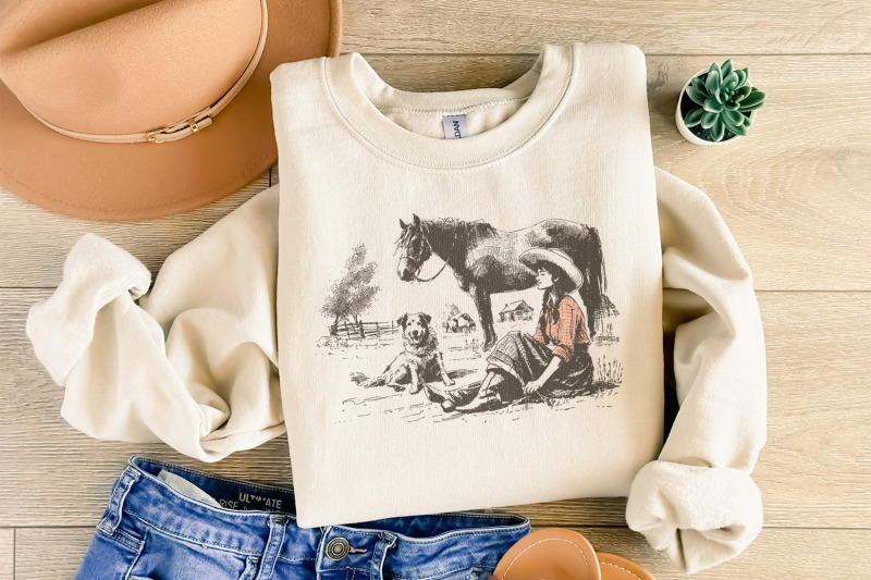 retro-cowgirl-png-western-wild-west-digital-download-cowboy-dog-vint