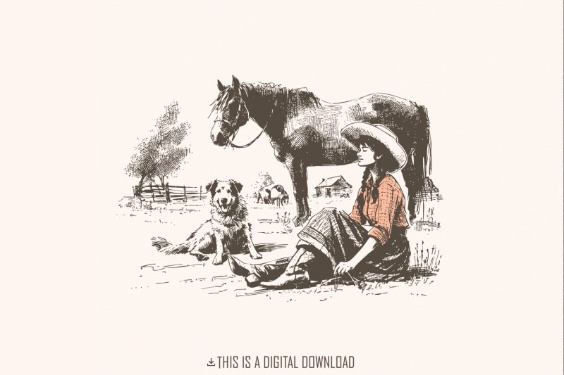 retro-cowgirl-png-western-wild-west-digital-download-cowboy-dog-vint