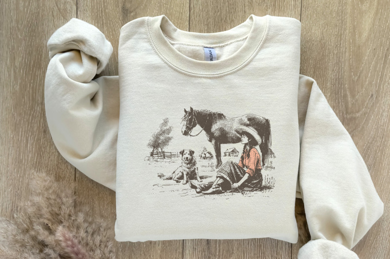 retro-cowgirl-png-western-wild-west-digital-download-cowboy-dog-vint