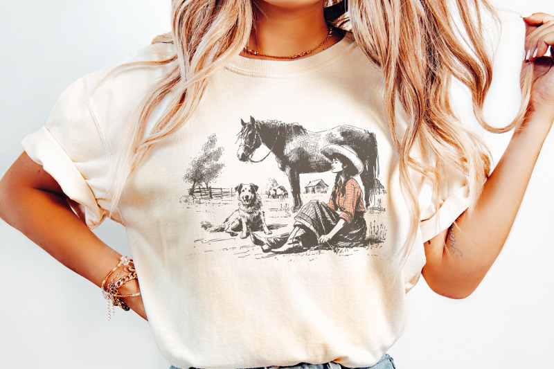 retro-cowgirl-png-western-wild-west-digital-download-cowboy-dog-vint