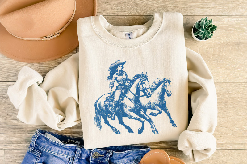cowgirl-wild-horses-western-png-retro-wild-horses-sublimation-instan