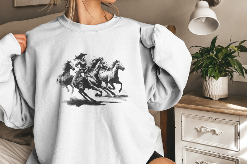 cowgirl-horse-western-png-retro-wild-horses-sublimation-instant-down