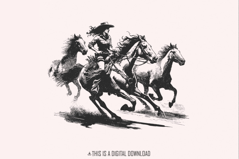 cowgirl-horse-western-png-retro-wild-horses-sublimation-instant-down