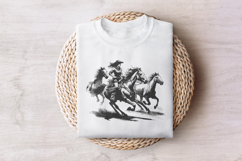cowgirl-horse-western-png-retro-wild-horses-sublimation-instant-down