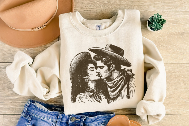 western-cowboy-cowgirl-kiss-png-vintage-illustration-digital-downloa