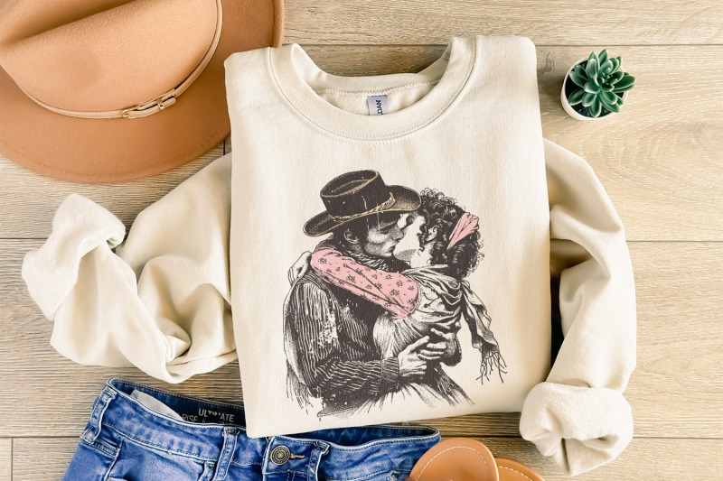 retro-cowboy-cowgirl-kiss-png-vintage-illustration-digital-download
