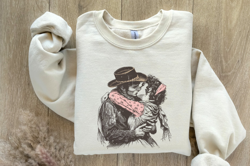 retro-cowboy-cowgirl-kiss-png-vintage-illustration-digital-download