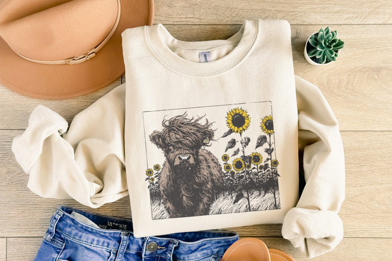 highland-cow-sunflower-png-cow-clipart-sublimation-design-farm-anim