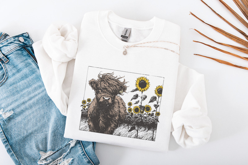 highland-cow-sunflower-png-cow-clipart-sublimation-design-farm-anim