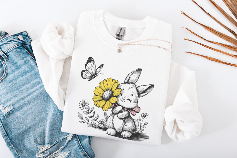 bunny-and-butterfly-png-spring-bunny-decorative-design-floral-bunny