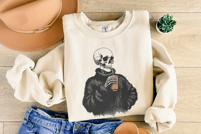 vintage-skull-drinking-coffee-png-sarcastic-skeleton-design-cozy-swe