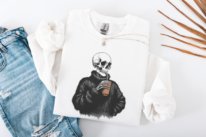 vintage-skull-drinking-coffee-png-sarcastic-skeleton-design-cozy-swe