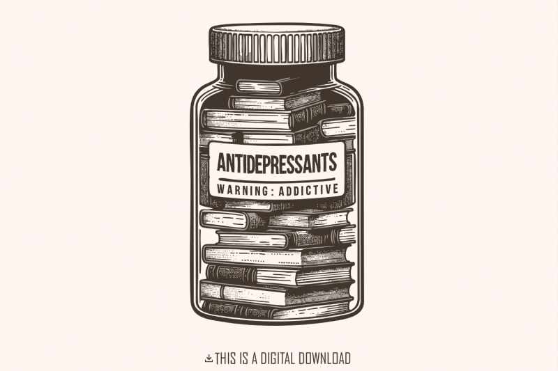 antidepressant-book-lover-png-cute-bookish-sticker-design-serotonin