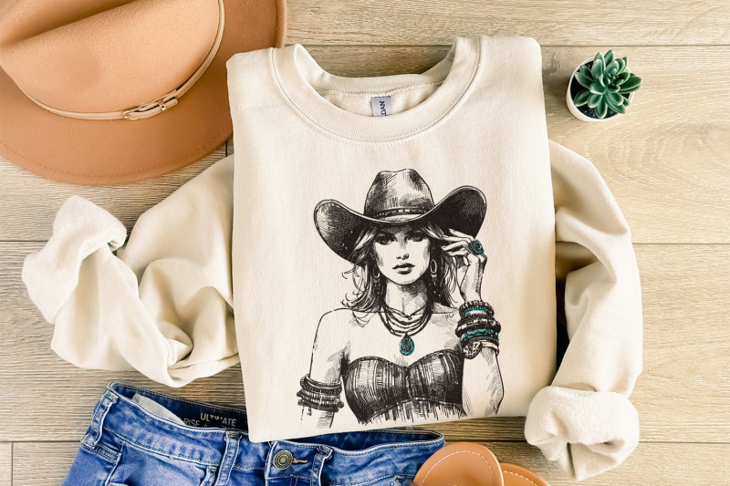 stylish-cowgirl-fashion-vintage-western-cowgirl-png-boho-chic-cowgir