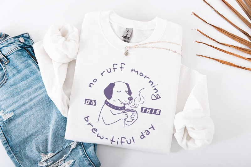 no-ruff-morning-coffee-png-retro-illustration-printable-graphic-tre