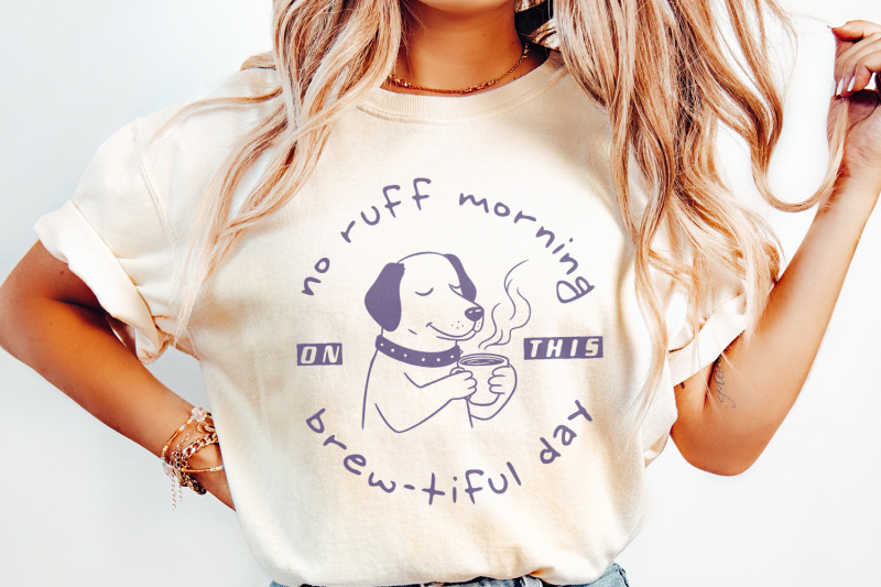 no-ruff-morning-coffee-png-retro-illustration-printable-graphic-tre