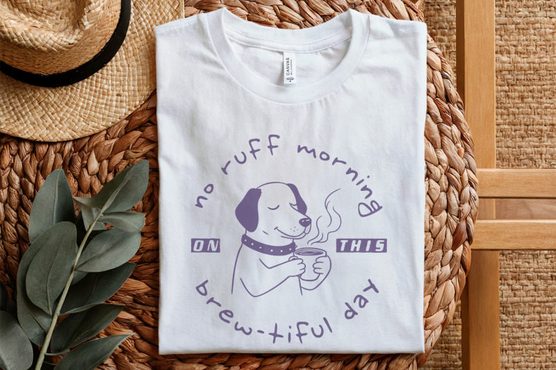 no-ruff-morning-coffee-png-retro-illustration-printable-graphic-tre