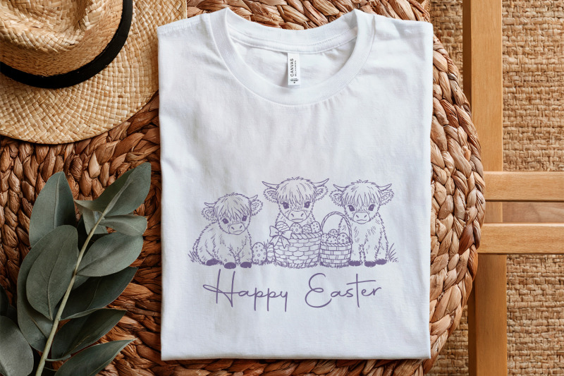 easter-day-highland-cow-png-cute-easter-png-retro-easter-png-happy