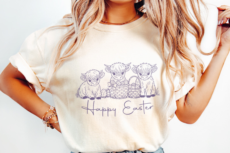 easter-day-highland-cow-png-cute-easter-png-retro-easter-png-happy