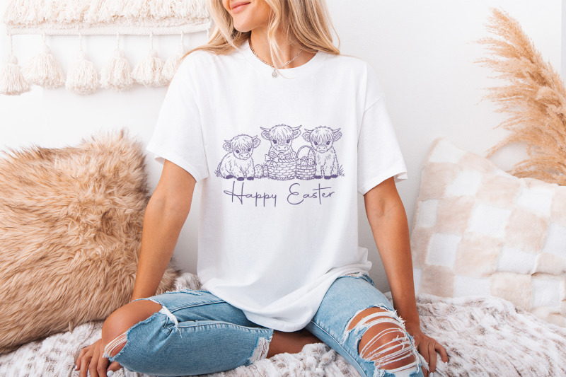 easter-day-highland-cow-png-cute-easter-png-retro-easter-png-happy