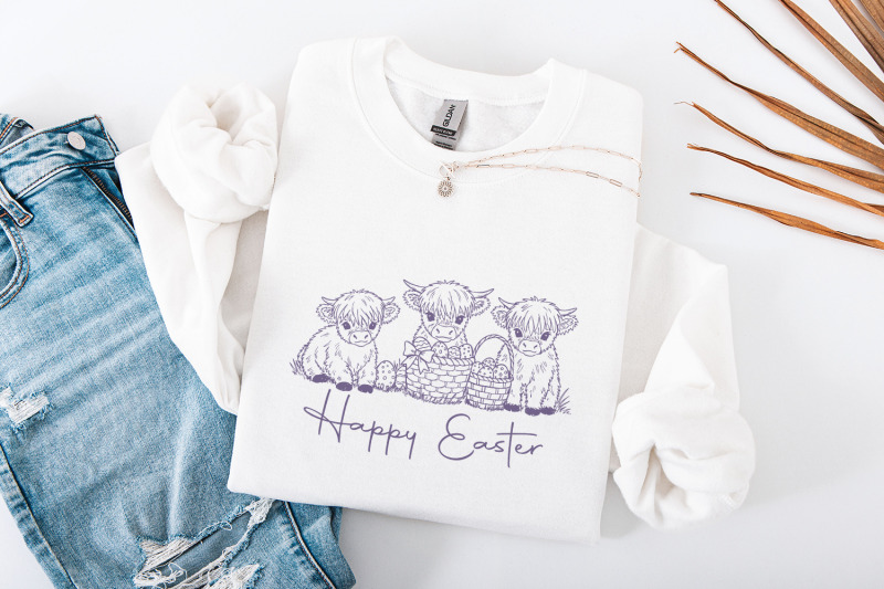 easter-day-highland-cow-png-cute-easter-png-retro-easter-png-happy