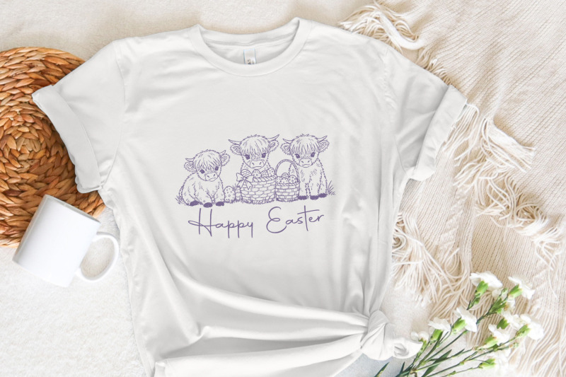 easter-day-highland-cow-png-cute-easter-png-retro-easter-png-happy
