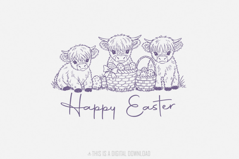 easter-day-highland-cow-png-cute-easter-png-retro-easter-png-happy