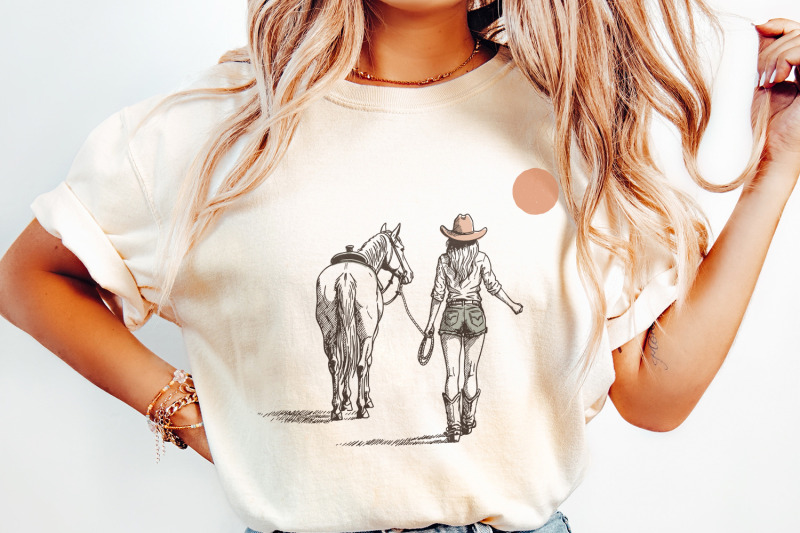 retro-cowgirl-png-wild-west-decor-cowgirl-illustration-bohemian-boh