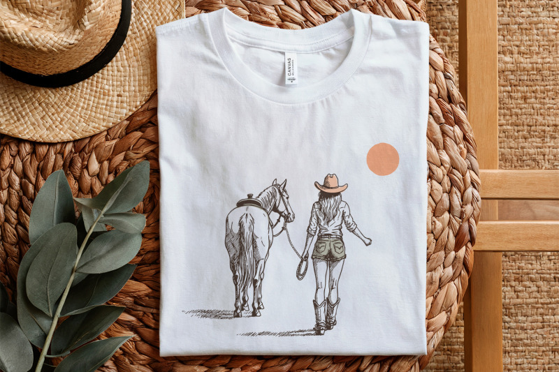 retro-cowgirl-png-wild-west-decor-cowgirl-illustration-bohemian-boh