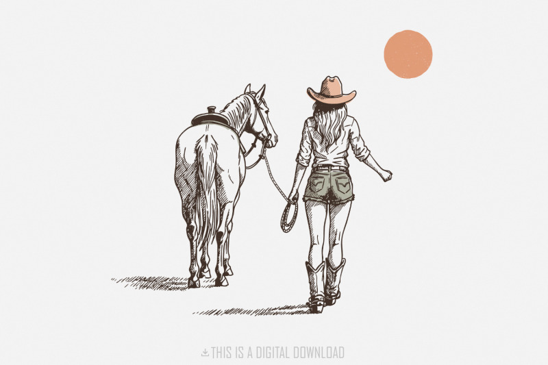 retro-cowgirl-png-wild-west-decor-cowgirl-illustration-bohemian-boh