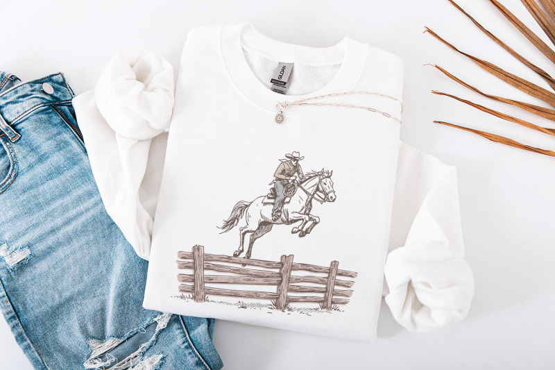 western-png-bucking-horse-rodeo-cowboy-sublimation-design-retro-cow