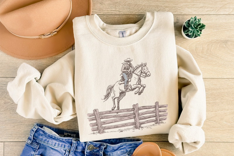 western-png-bucking-horse-rodeo-cowboy-sublimation-design-retro-cow