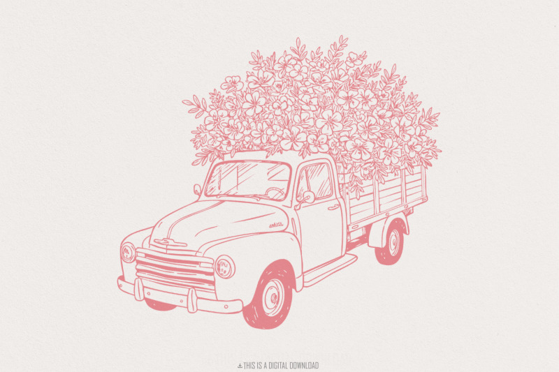 pink-floral-vintage-farm-truck-png-cottagecore-flower-pickup-illustra