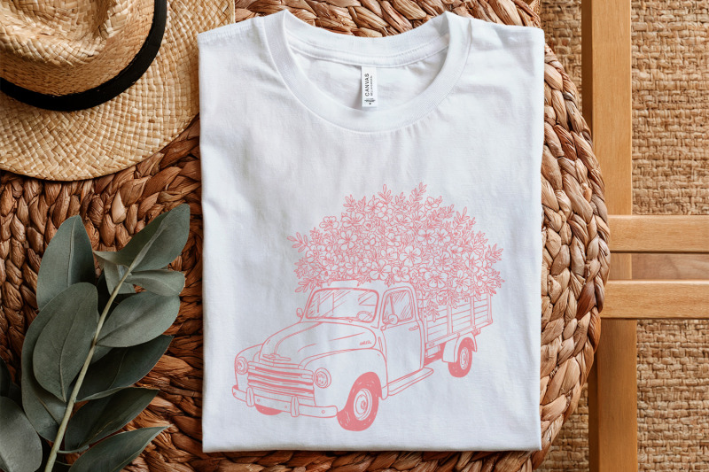 pink-floral-vintage-farm-truck-png-cottagecore-flower-pickup-illustra