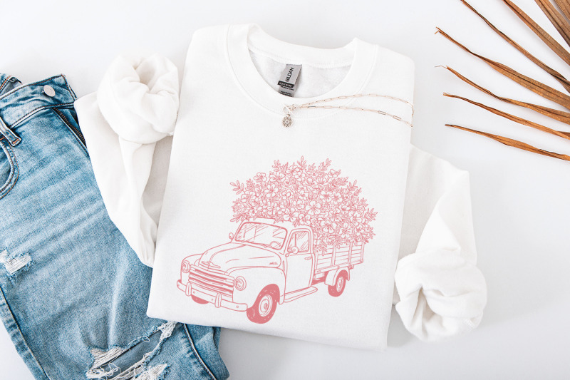 pink-floral-vintage-farm-truck-png-cottagecore-flower-pickup-illustra