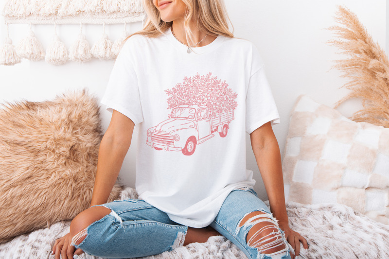 pink-floral-vintage-farm-truck-png-cottagecore-flower-pickup-illustra
